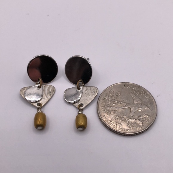 Silver Tone Dangling Disk Design Earrings - Picture 5 of 5